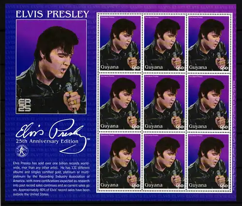 Guyana 7460 postfrisch Kleinbogen / Elvis Presley #HP849