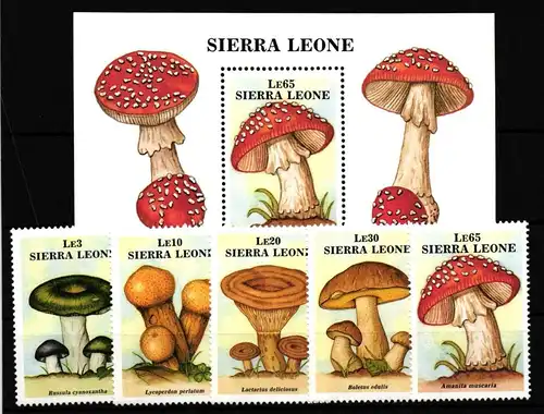 Sierra Leone 1076-1080 und Block 75 postfrisch Pilze #HQ098