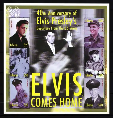 Liberia 2910-2915 postfrisch Kleinbogen / Elvis Presley #HP843