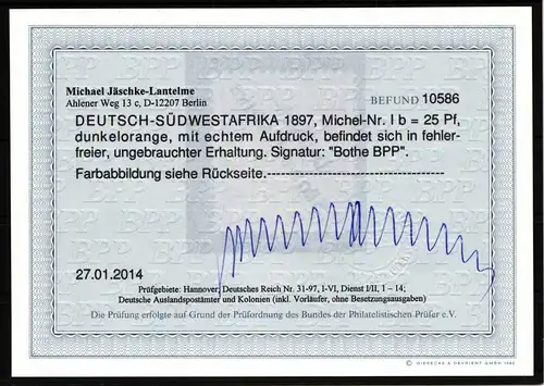 Deutsche Kolonien Deutsch-Südwestafrika Ib mit Falz mit Befund Jäschke #HY011