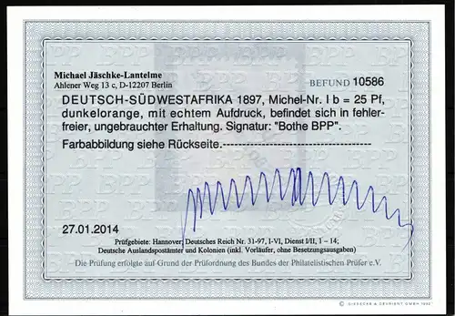 Deutsche Kolonien Deutsch-Südwestafrika Ib mit Falz mit Befund Jäschke #HY011