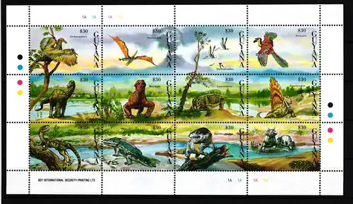 Guyana ZD-Bogen 4085-4096 postfrisch Prähistorische Tiere Dinosaurier #HR197