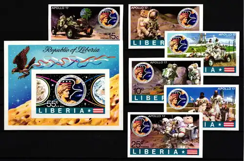Liberia 862-867 B und Block 65 B postfrisch Raumfahrt #HP540