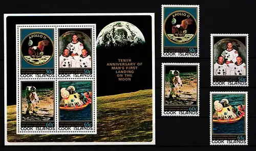 Cook Inseln 624-627 und Block 92 postfrisch Raumfahrt #HP565