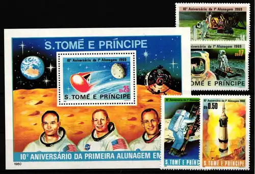 Sao Tome e Principe 646-649 und Block 45 postfrisch Raumfahrt #HP568
