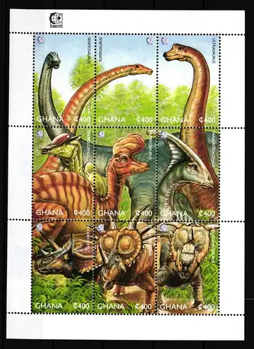 Ghana Kleinbogen 2247-2255 postfrisch Prähistorische Tiere Dinosaurier #HR176