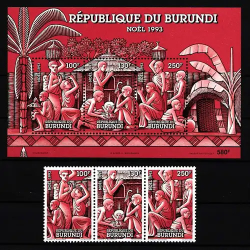 Burundi 1790-1792 und Block 135 postfrisch Weihnachten #HP837