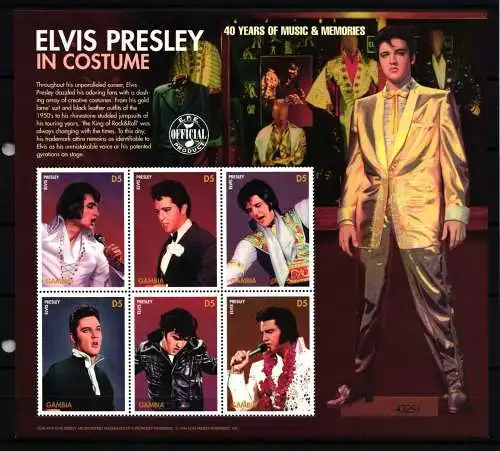 Gambia 2470-2475 postfrisch Kleinbogen / Elvis Presley #HP847