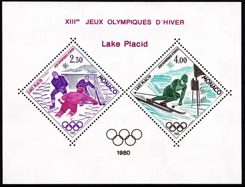 Monaco 1419-1420 postfrisch als Sonderblock, Olympia 1980 Lake Placid #HR337