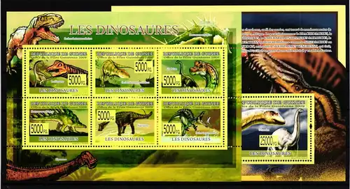 Guinea 6390-6395 + Block 1661 postfrisch Prähistorische Tiere Dinosaurier #HR206