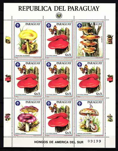 Paraguay 3956 postfrisch Kleinbogen / Pilze #HP920