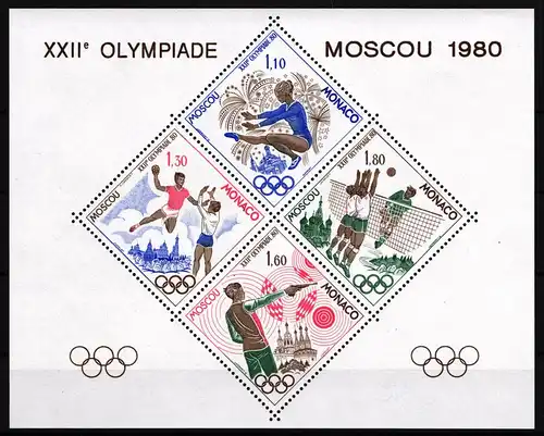 Monaco 1415-1418 postfrisch als Sonderblock, Olympia 1980 Moskau #HR336
