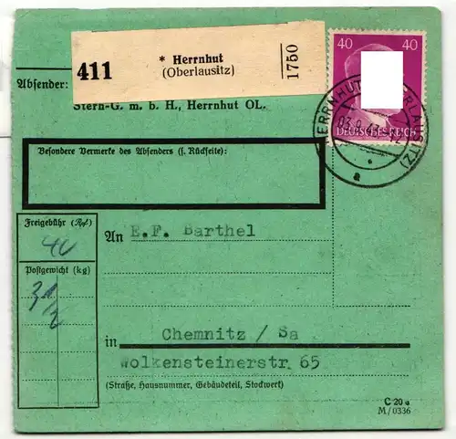 Deutsches Reich 795 auf Paketkarte #HM413