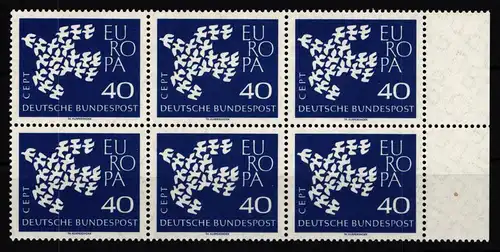 BRD 368 xv postfrisch 6er Block mit geriffelter Gummierung #HM971