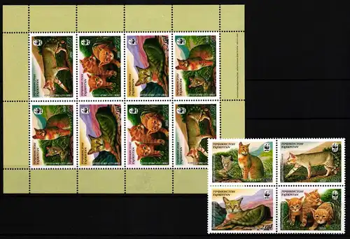 Tadschikistan 208-211 postfrisch Viererblock und Kleinbogen / WWF #HQ620