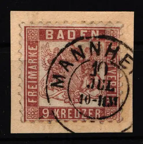 Baden 20a gestempelt auf Briefstück, leichte Mängel #HM936