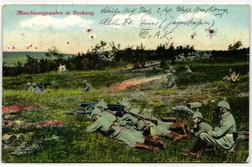AK Deutschland Maschinen-Gewehr in Deckung Feldpost 1915 #PM432