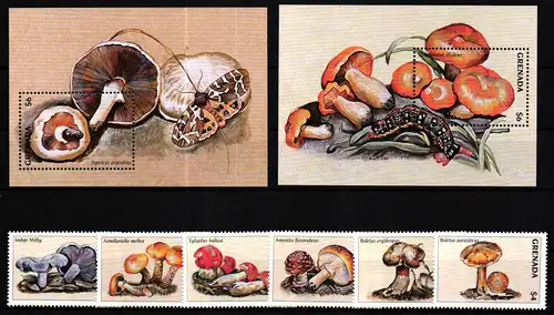 Grenada 3584-3589 und Block 476 und 477 postfrisch Pilze #HQ657