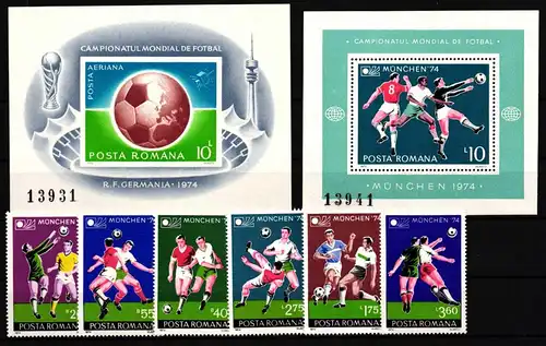 Rumänien 2303-2308 und Block 114 und 115 postfrisch Fußball WM 1974 #HQ833