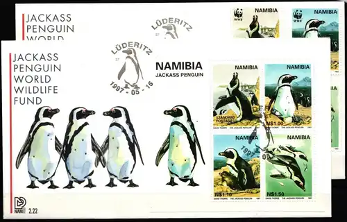 Namibia 837-840 und Block 27 gestempelt auf FDC, Pinguine #IA696