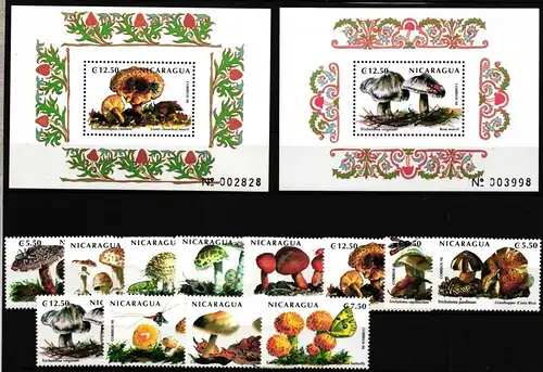 Nicaragua 4035-4046, Block 290 und 291 postfrisch Pilze #HQ979