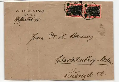 Danzig 18 auf Brief als Mehrfachfrankatur von Danzig nach Charlottenburg #IC601