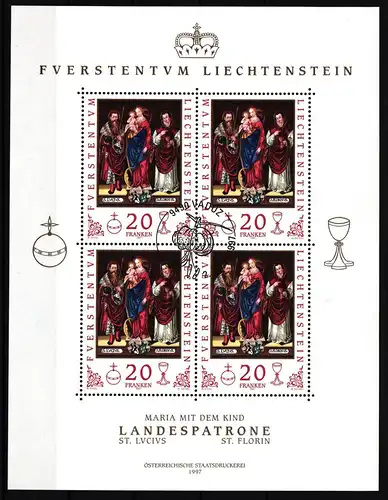 Liechtenstein 1151 gestempelt als Kleinbogen, Ersttagssonderstempel #HR551