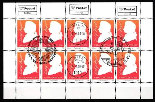 Österreich 2572 gestempelt Kleinbogen 250. Geburtstag W. Amadeus Mozart #HY889