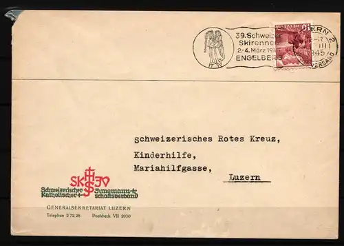 Schweiz Brief mit Werbestempel Skirennen Engelberg Olympische Spiele 1928 #IE358