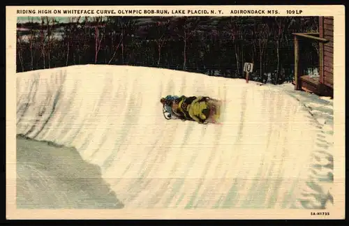Olympische Spiele 1932 Lake Placid Postkarte Bob Rennen ungebraucht #IE377