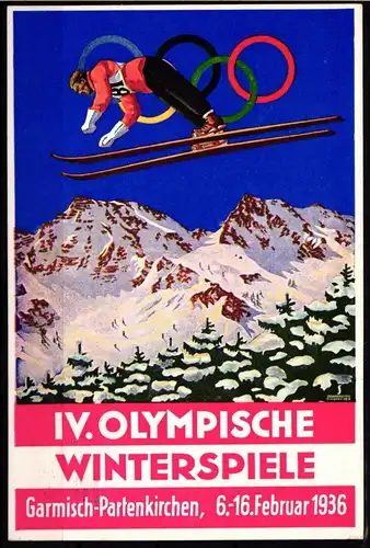 Olympische Winterspiele 1936 auf AK mit Werbestempel #IE439