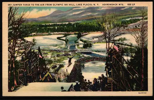 Olympische Spiele 1932 Lake Placid Postkarte Skispringen ungebraucht #IE376