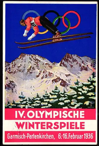 Olympische Winterspiele 1936 AK gelaufen Werbestempel #IE451