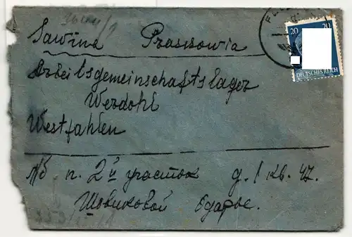 Deutsches Reich 791 auf Brief ins Arbeitslager Werdohl #ID659