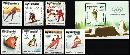 Kambodscha Block 182 + 1204-1210 postfrisch Olympiade Albertville 1992 #HR825