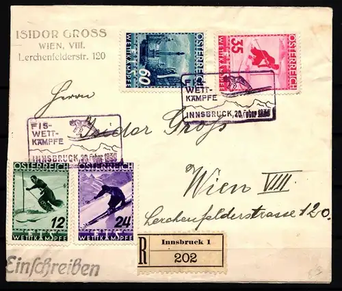 Österreich 623-626 auf Brief FIS Wettkämpfe 1936 Satzbrief FDC #IE456