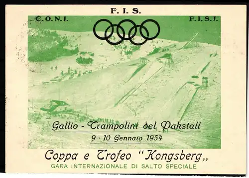 Italien Postkarte Kongsberg Cup Gallio 1954 Skispringen #IE502