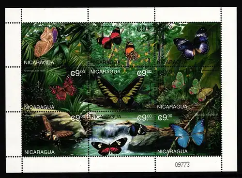 Nicaragua 3945-3953 postfrisch Kleinbogen / Schmetterling #IH073