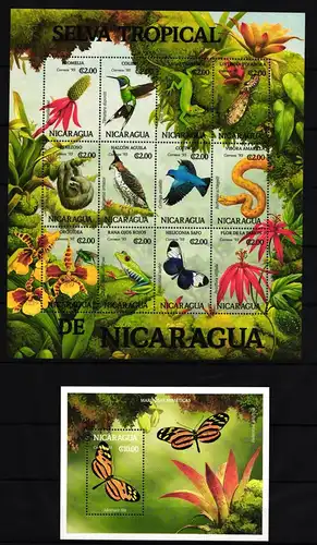 Nicaragua 3236-3247 und Block 208 postfrisch Zusammendruckbogen #IH154