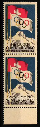 Olympische Winterspiele 1928 Vignetten als Paar italienisch und deutsch #IE360