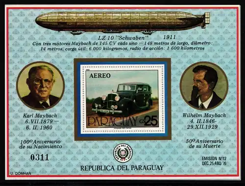Paraguay Block 349 postfrisch Zeppelin #IH145