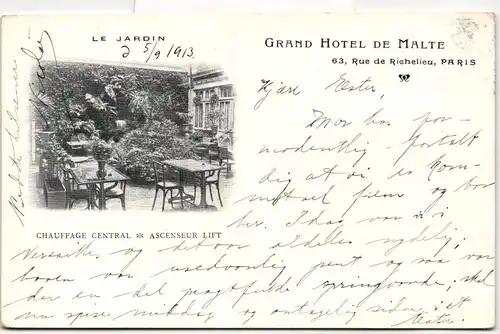 AK Paris Grand Hotel de Malte 1913 #PM567
