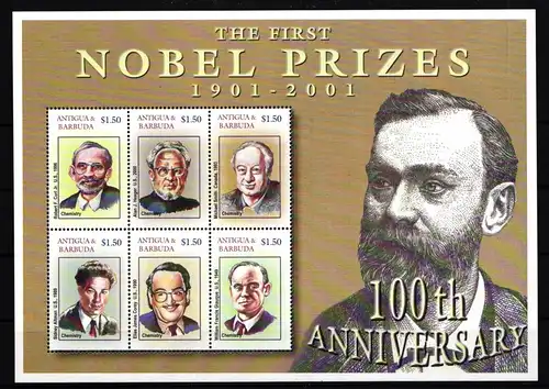 Antigua Barbuda 3604-3609 postfrisch Kleinbogen / Nobelpreis #IH243