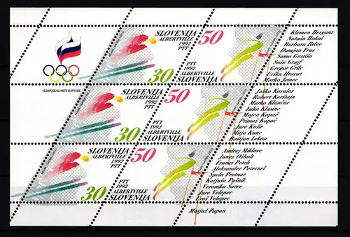 Slowenien 6-7 postfrisch als Kleinbogen Olympiade Albertville 1992 #HR822