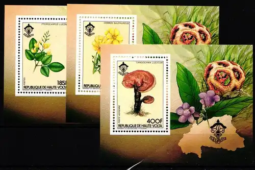 Obervolta 951 und 953 und 955 postfrisch Einzelblöcke / Pilze #HR971