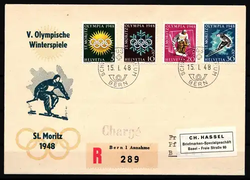 Schweiz 492-495 als Ersttagsbrief Olympische Winterspiele 1948 #IE473