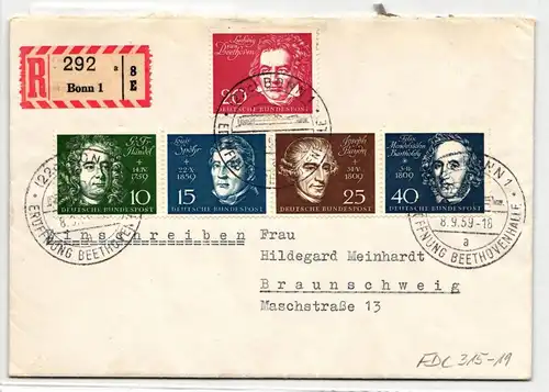 BRD 315-319 als Ersttagsbrief gelaufen, Blockeinzelmarken #ID815