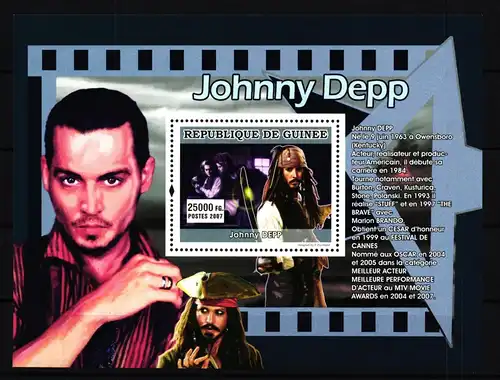 Guinea Block 1354 postfrisch Film, Schauspieler, Jonny Depp #IG047
