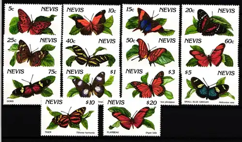 Nevis 572-585 I postfrisch Schmetterling #IH090