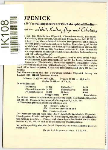 Alliierte Besetzung 915, 922, 1, 7 A auf Gedenkblatt Koepenick #IK108